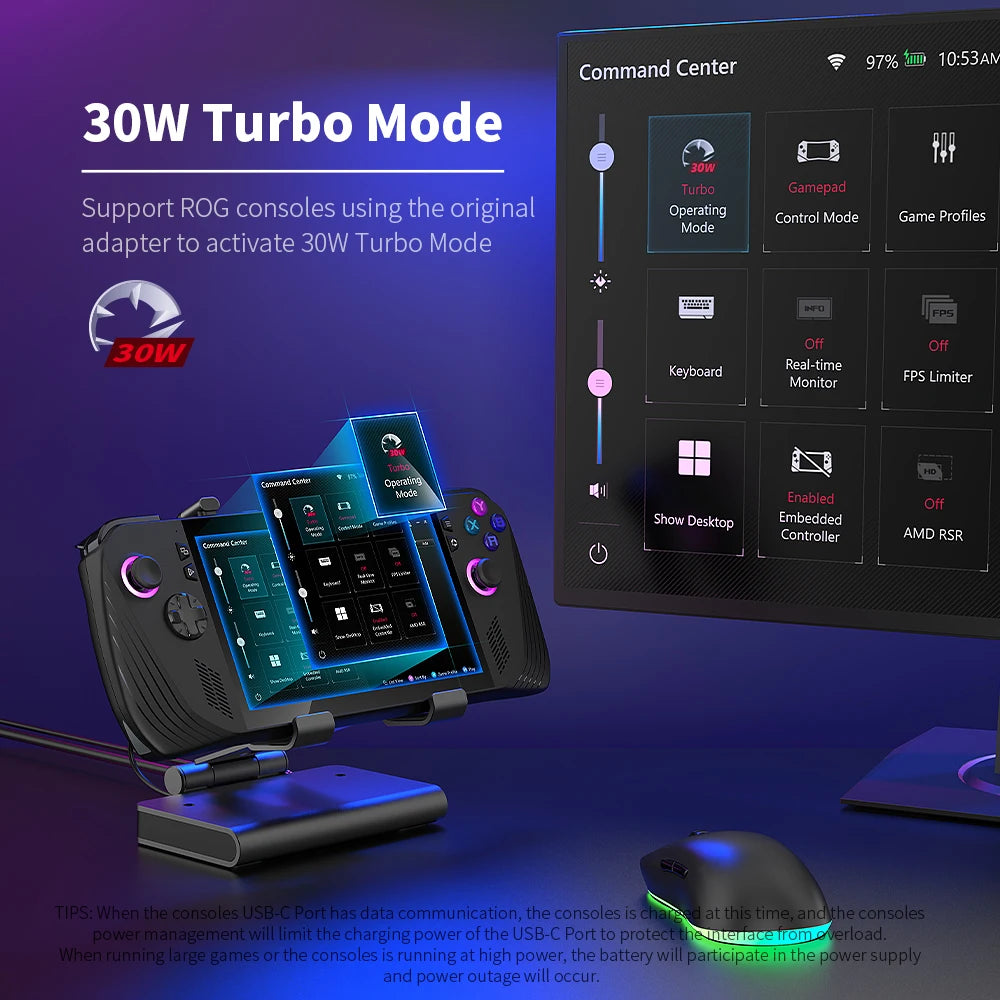 ROG Ally X Docking Station 4K@144Hz High Refresh Rate Dual Fan Cooling 30W Turbo Mode for LEGION Switch2 Steam Deck OneXPlayer