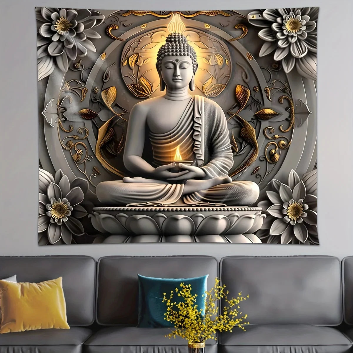 Buddhism Meditation Lotus Tapestry, Oriental Zen Atmosphere, Modern Buddha Home Wall Decor