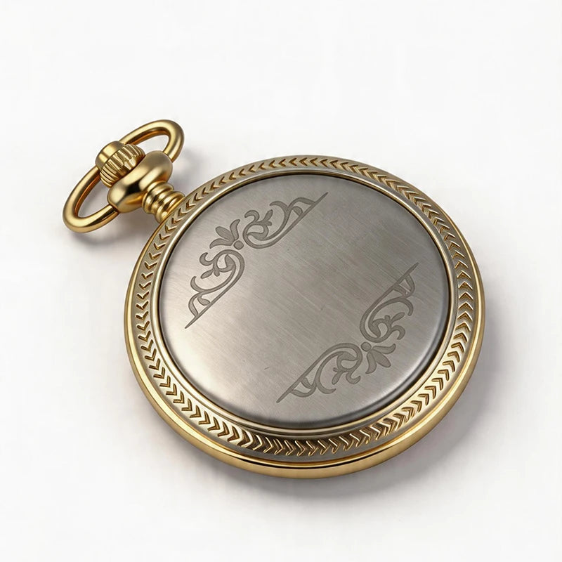 Mens Vintage Gold Pocket Watch Roman Numeral Black Dial Quartz Pocket Watch Classic Retro Pocket Watch Casual Dress Wristwatch