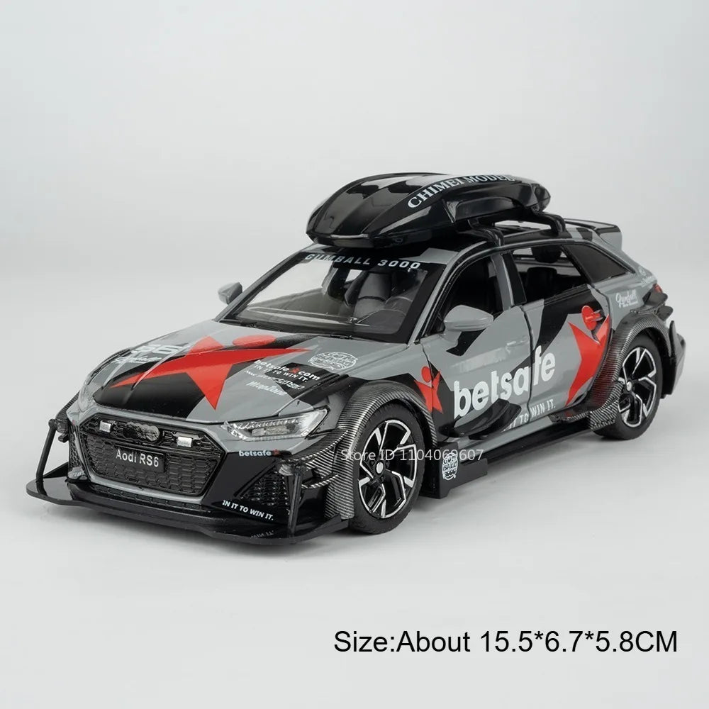 1:32 RS7 RS6 Miniature Car Toy Models Alloy Diecast Rubber Tires Doors Opened Exquisite Interior Pull Back Decoration Vehicles