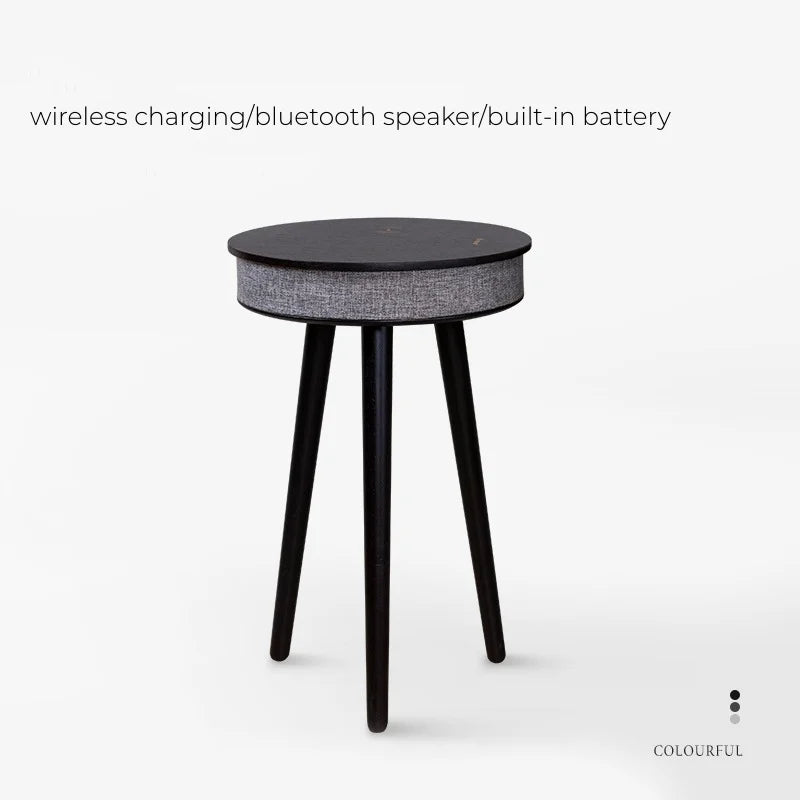 Smart Round Tea Table with Bluetooth Speaker Living Room Corner Table with Wireless Charging Portable Multi-Function Side Table