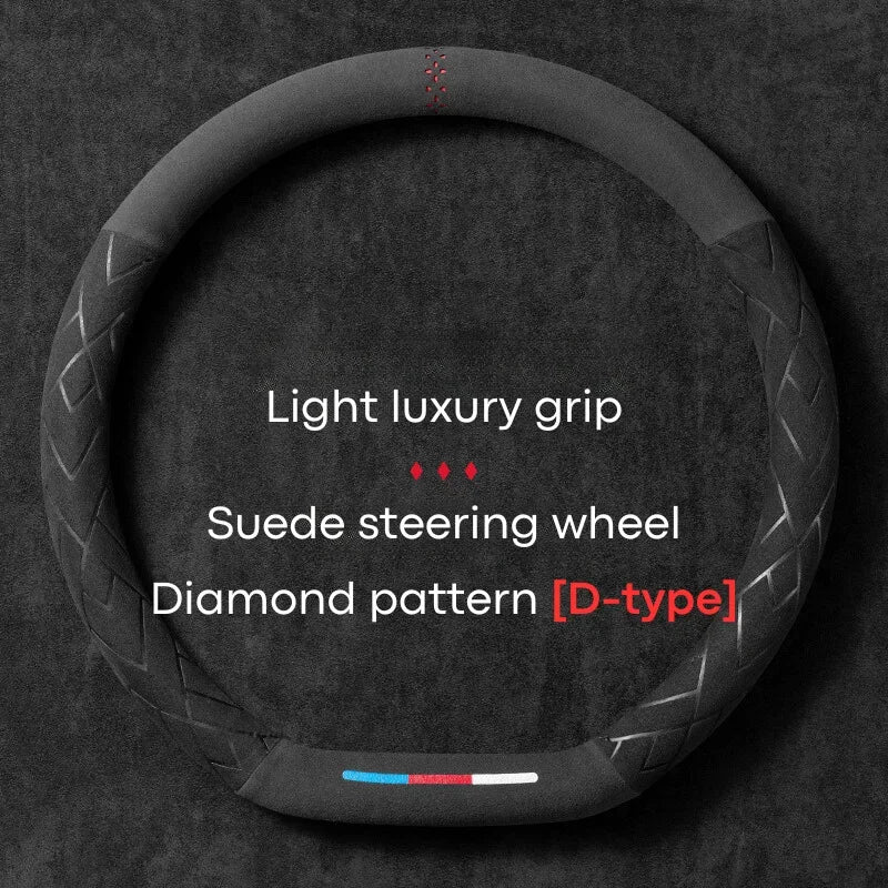 Car Steering Wheel Covers Cowhide Suede Steering Wheel Cover Wrap Universal 37-38cm Breathable Steering Covers Car Accessories