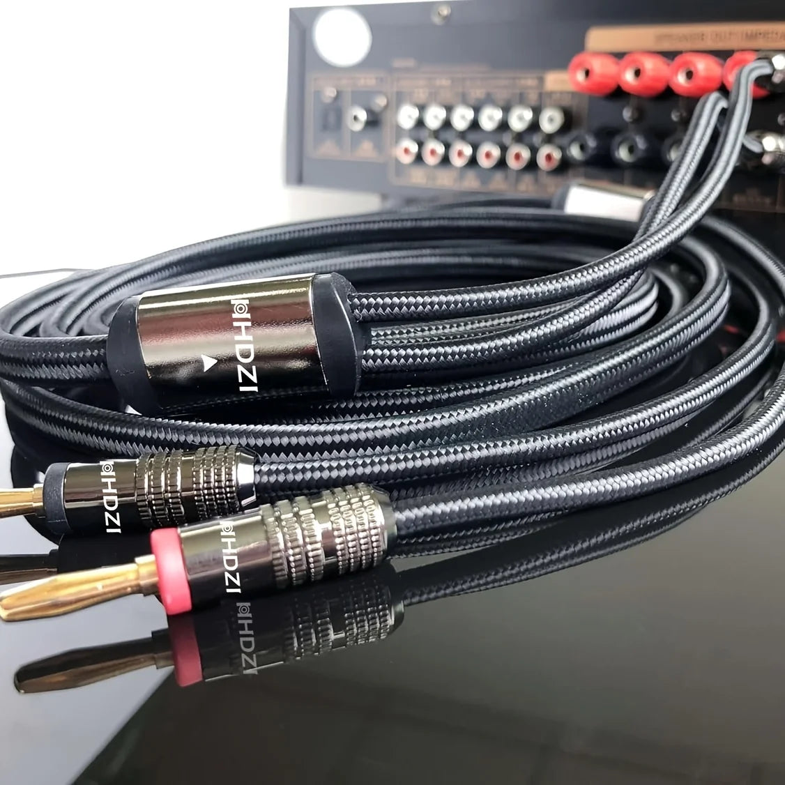 HHDZI Speaker Cable 6N OFC, 14AWG Speaker Cable, Gold-Plated Banana Head Audio Cable, Amplifier Hi-Fi System