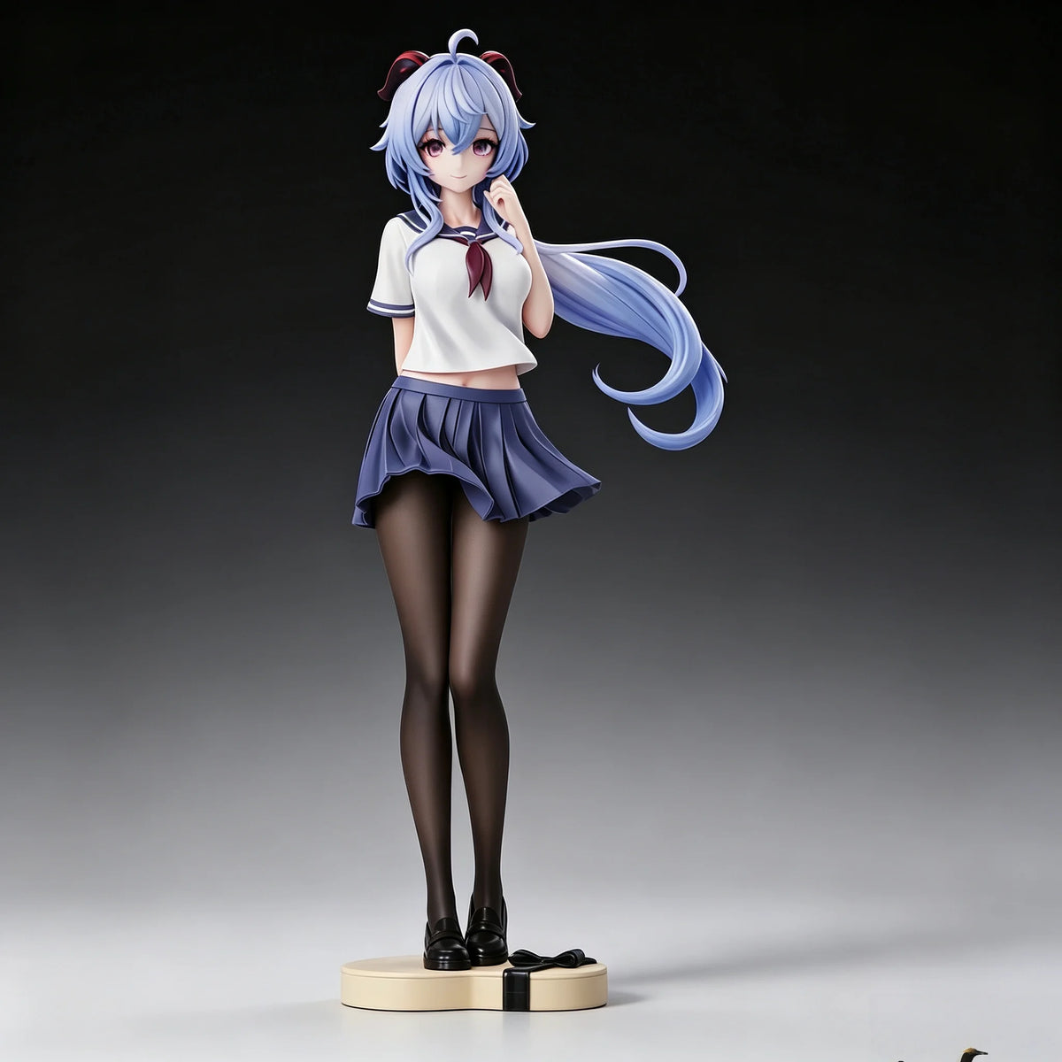 Genshin Impact Ganyu Jk Uniform 25cm Anime Figure Bare Leg Black Silk Angel Girl Pvc Statue Desk Decor Collectible Gift