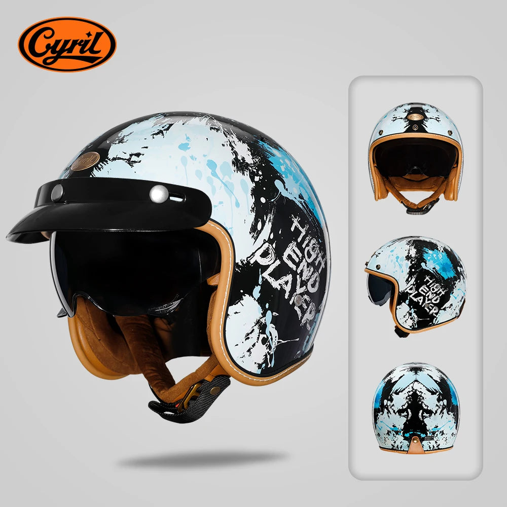 Retro 3/4 Open Face Half Motorcycle Helmet CYRIL B206 Lightweight Adult Vintage Jet Helmet for Men Women DOT ECE Approved