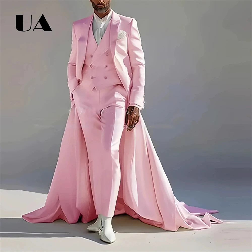 Men Banquet Three Piece Suit Attire Set, Long Tail Suit Jacket Pant Waistcoat for Men, Wedding Groom Suit XS-4XL Many Colors