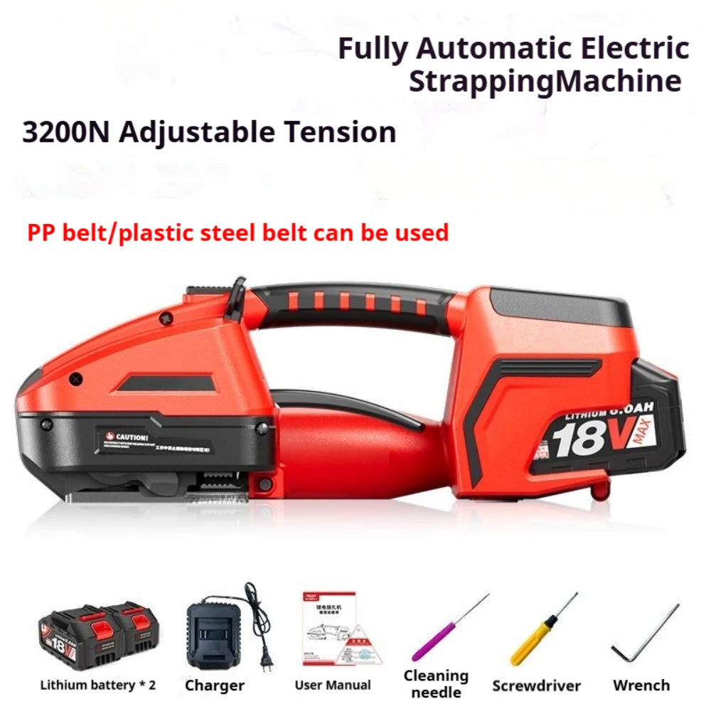 18V Electric Strapping Machine Cordless Automatic Friction Welder Tensioner Packing Tool for PP PET Band Logistics Warehouse