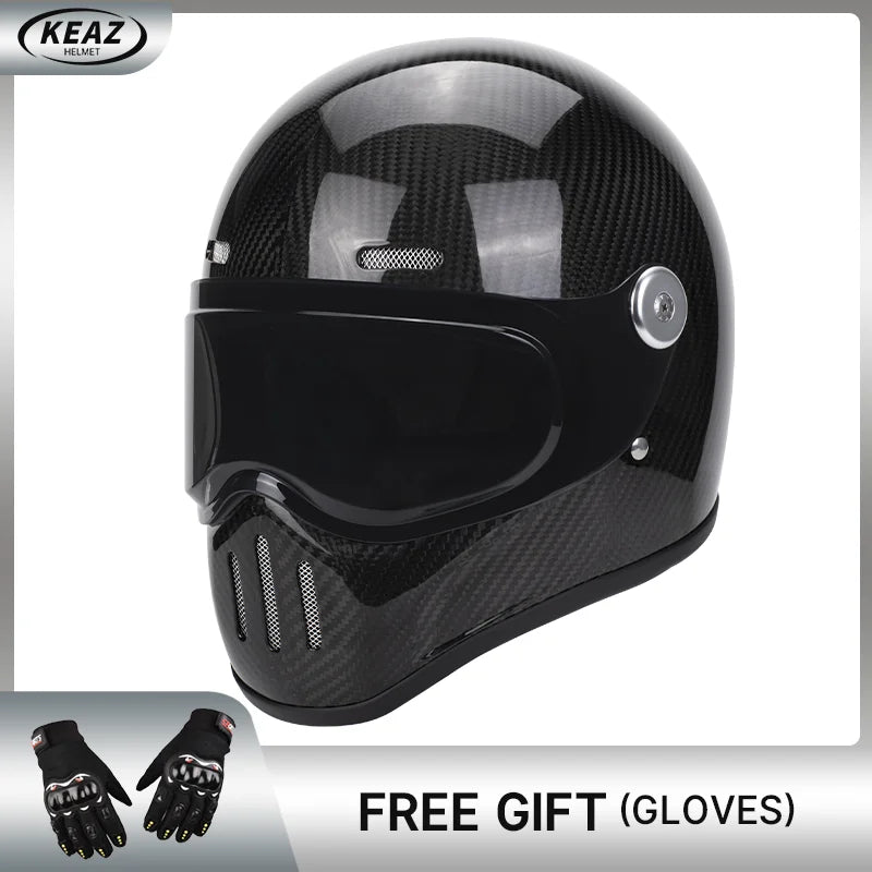 DOT Certified Carbon Fiber Helmet Retro Full Helmet Male Cruise Motorcycle Helmet Female Motorcycle Riding Safety Helmets Winter