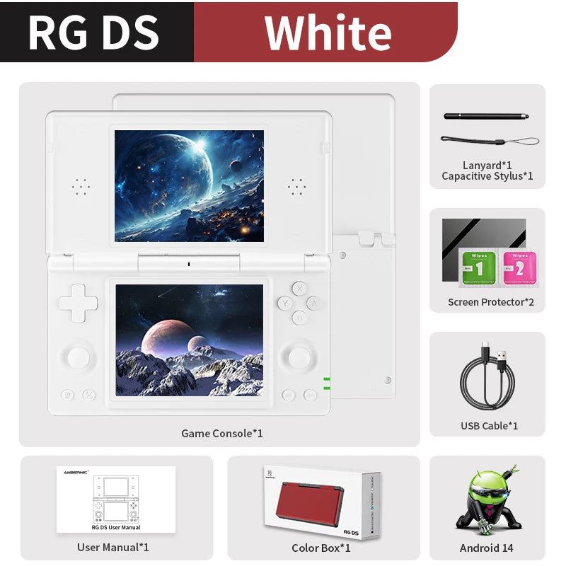 Anbernic RG DS Flip Handheld Game Console 4" IPS Dual Screen Android/Linux Dual OS 4000mAh Video Games RixelHK Wifi Streaming AI