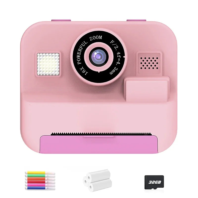 Educational Thermal Instant Print Camera With 32G Card, 1080P Children Mini Digital Video Camera for Kids Learning Development