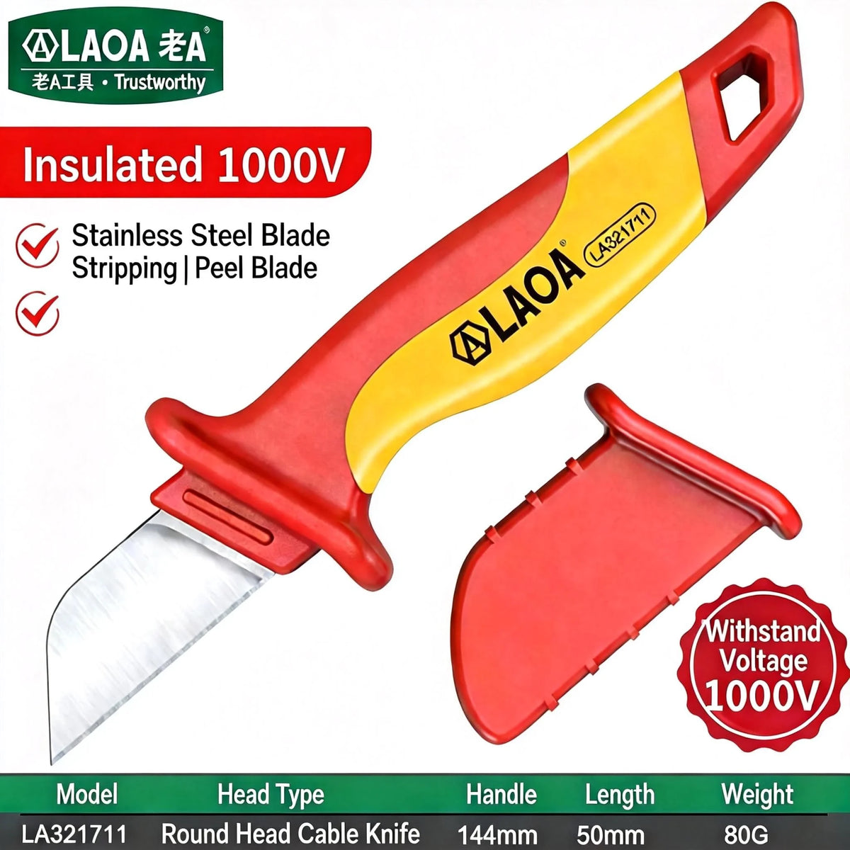 LAOA Insulated Electrician's Knife Voltage-Resistant Cable Cutter Stripping Tool with Straight Blade Specialized Wire Stripper