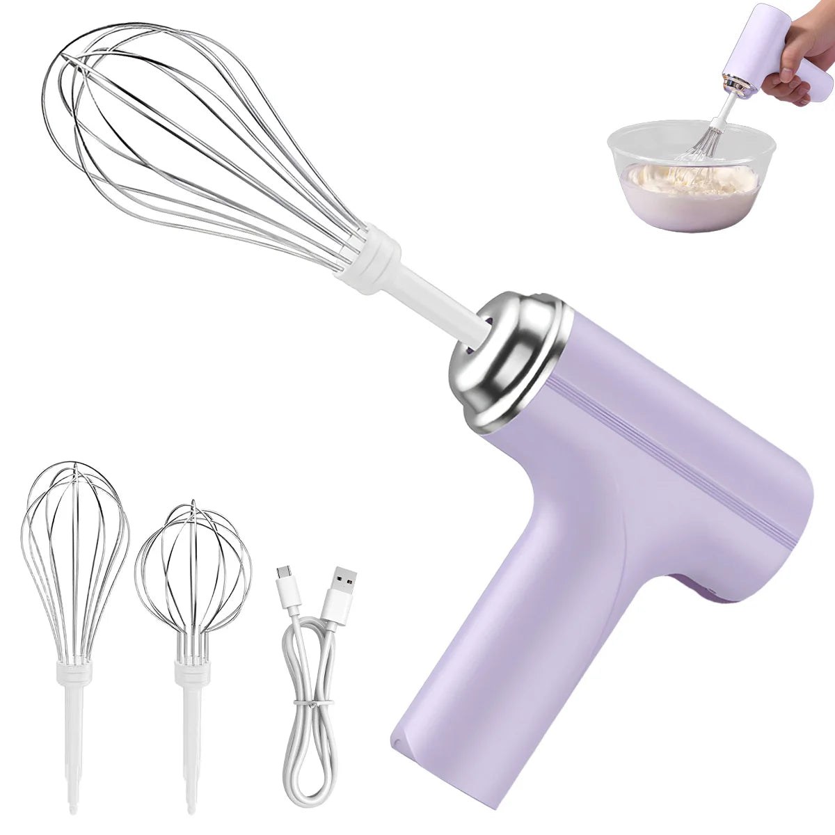 Electric Egg Beater Wireless Electric Food Mixer Handheld Mixer with 3 Speed Settings Baking Dough Cake Cream Milk Whisk