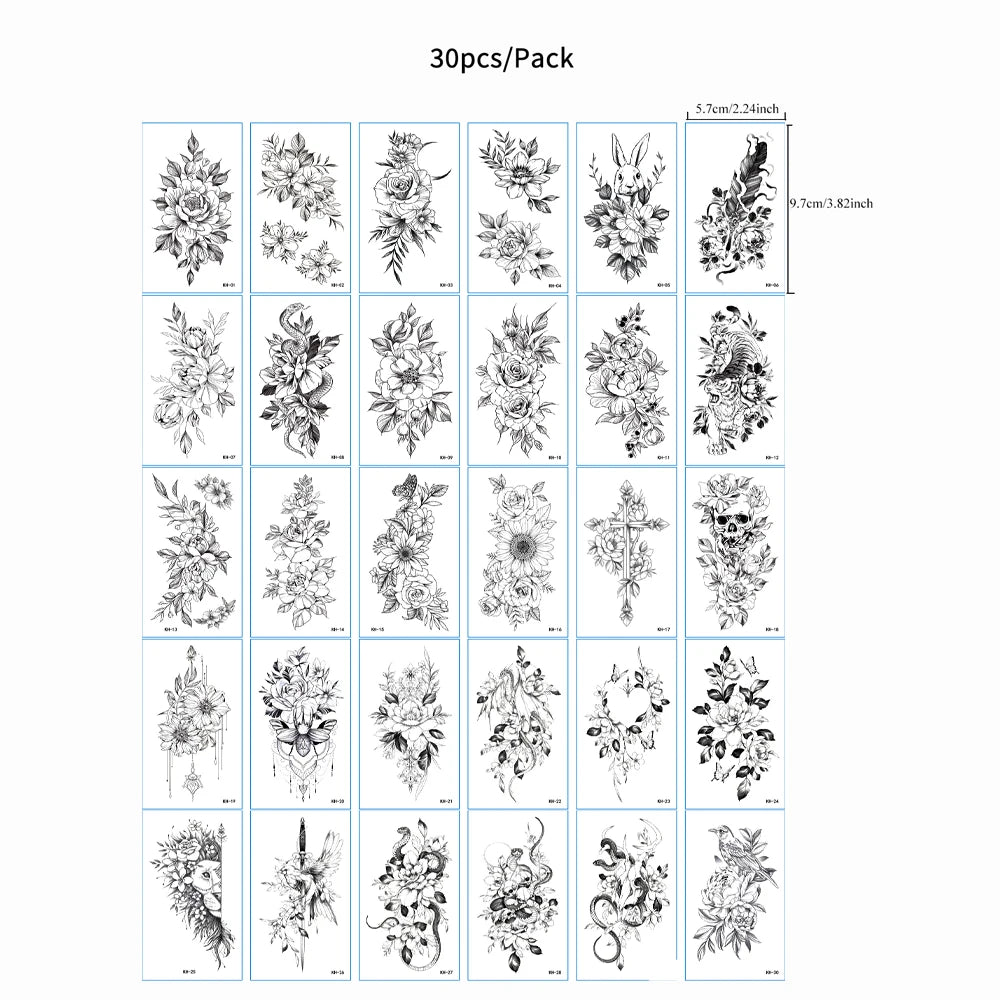 30Pcs Small Fake Tattoo for Women Men Flower Stars Moon Butterfly Temporary Tattoo Stickers for Hand Finger Wrist and Body Art