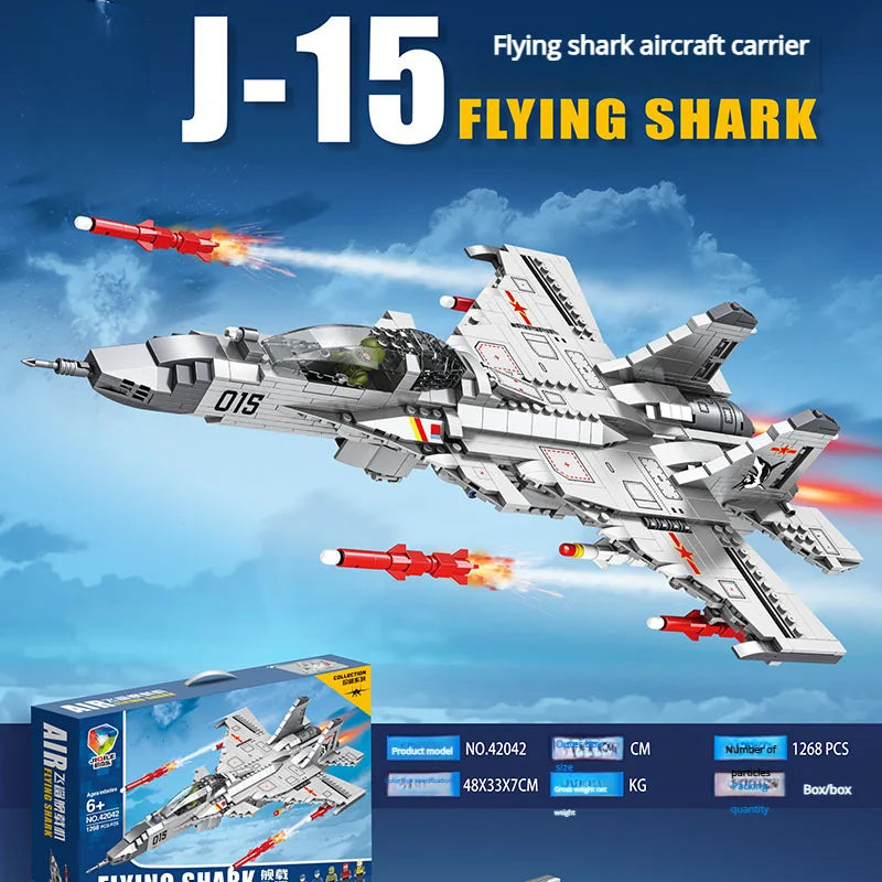 Air Force Military Theme Assembly Model J15 J20 Fighter Carrier-Based Aircraft Building Blocks Toy Gift For Boys