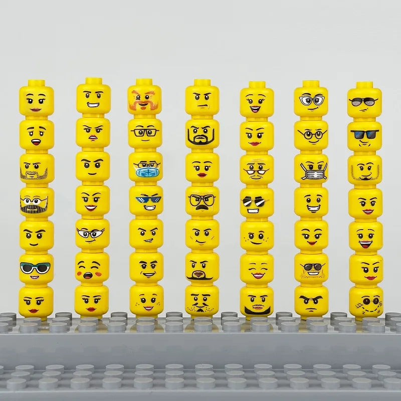Mini Action Figures Head Faces Laugh Cry Cute Facial Expression Laugh Cute Minifigs Building Blocks Bricks Toys for Boys