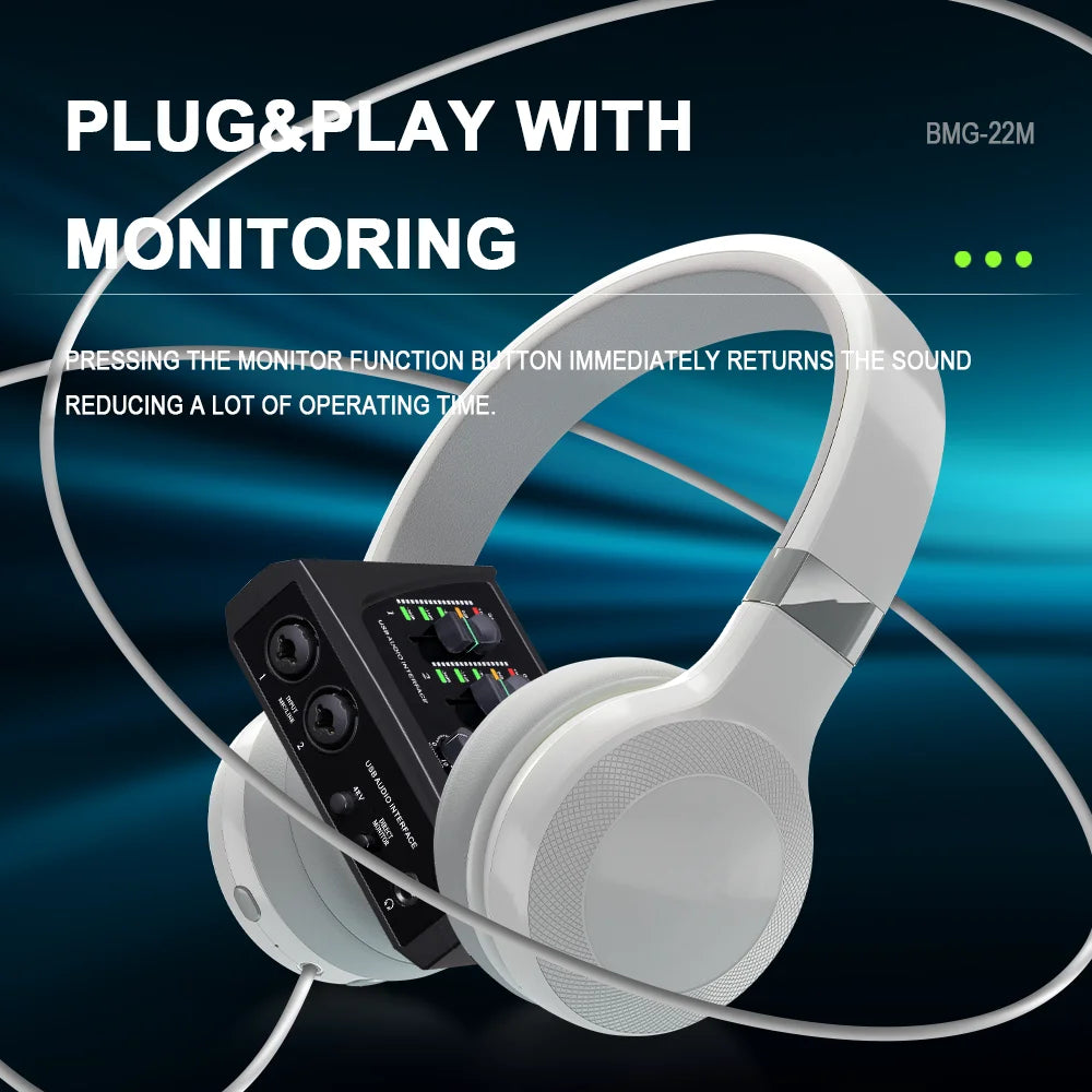BOMGE Mini 2 Channel USB Audio Interface Sound Card Recording Streaming and Podcasting with XLR/48V Phantom Power for Guitarist
