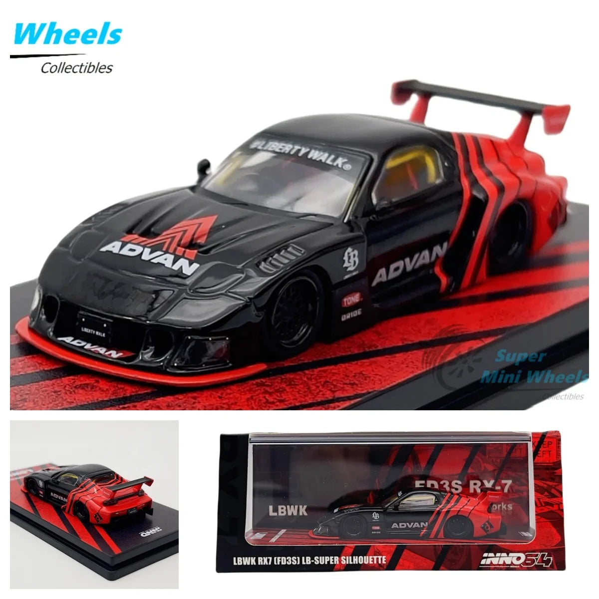 INNO64 1:64 LBWK RX7 FD3S LB-Super Silhouette ADVAN Diecast Model Car Collection Limited Edition Hobby Toys