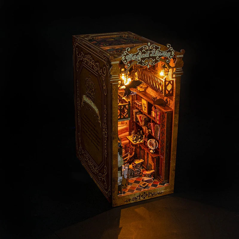 DIY Magic Library 3D Puzzle Bookend Building Model Miniature Architecture Kit Stress Relief Halloween Gift for Book Lovers