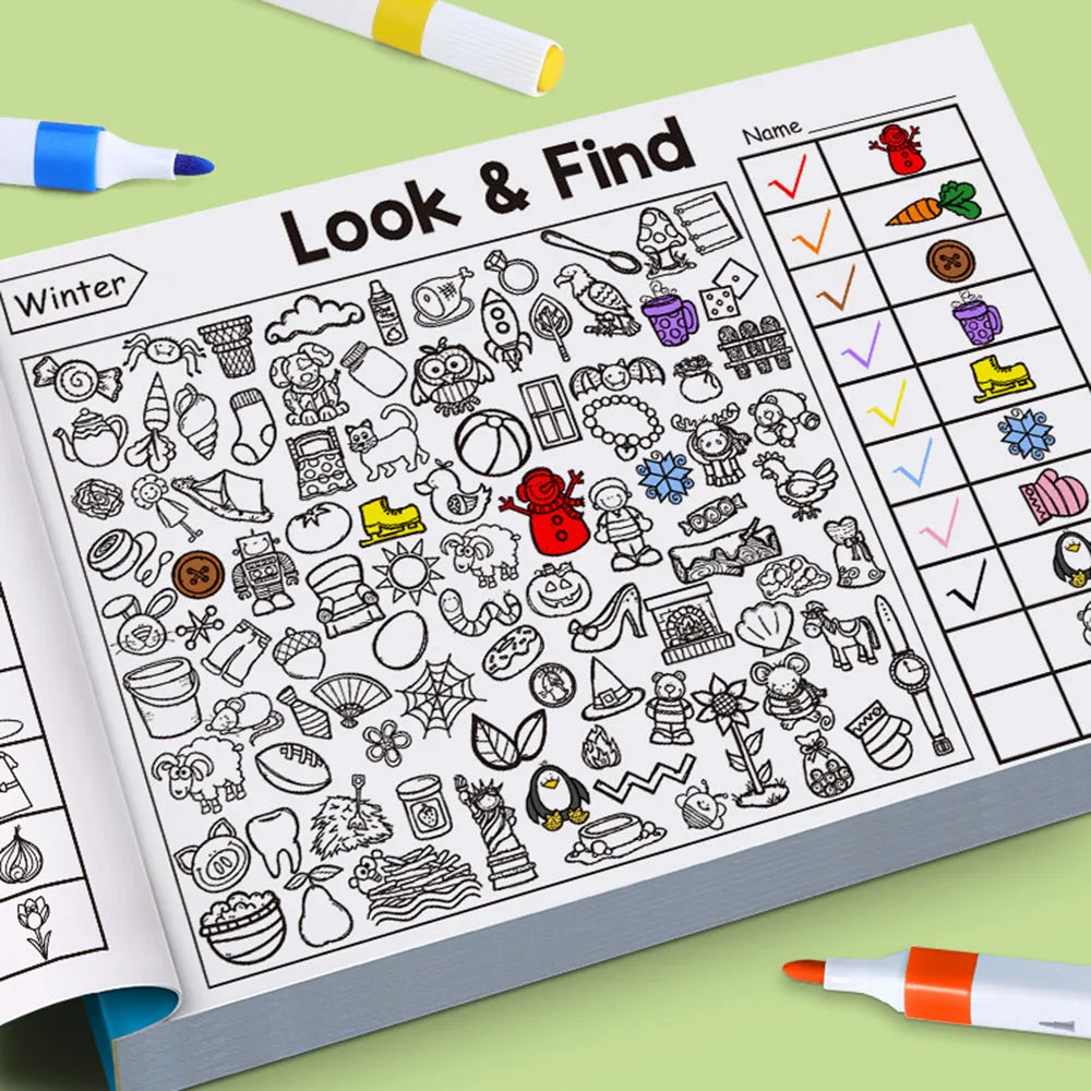 1 Book Kid's Search for Items Game, Enhance Visual Perception, Fun Coloring Book Focus and Attention, Handwriting Exercise Book