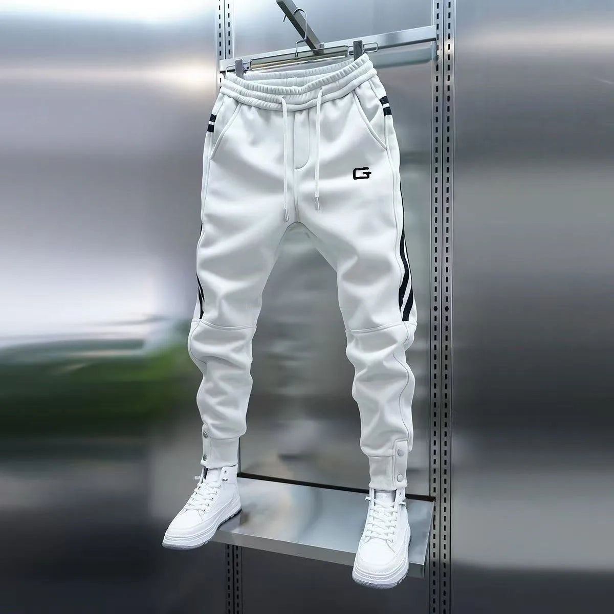 Trendy Men's New Embroidered Splicing Legged Casual Pants, Versatile, Stainproof, Solid Color Sports Pants, Elastic, Harun Stret