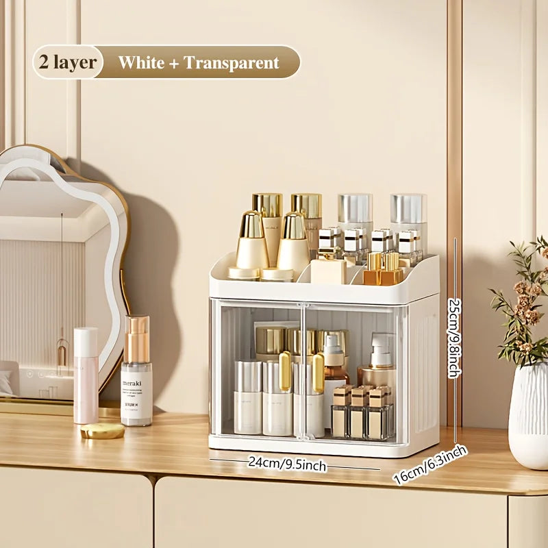 1pc Cosmetic Storage Box, Transparent Door Display Cabinet with Lipstick Holder, Magnetic Closure Design.
