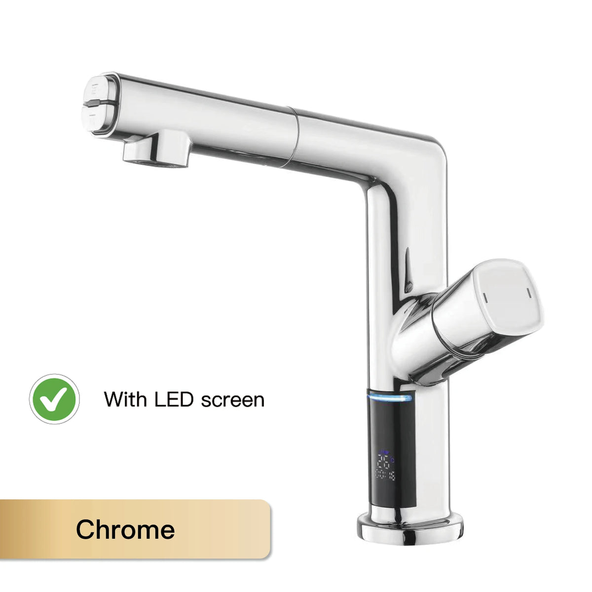 AITANA Luxury Black Bathroom Faucet LED Digital Display Design Simple Single Handle Hot and Cold Water Pullout Basin Mixer