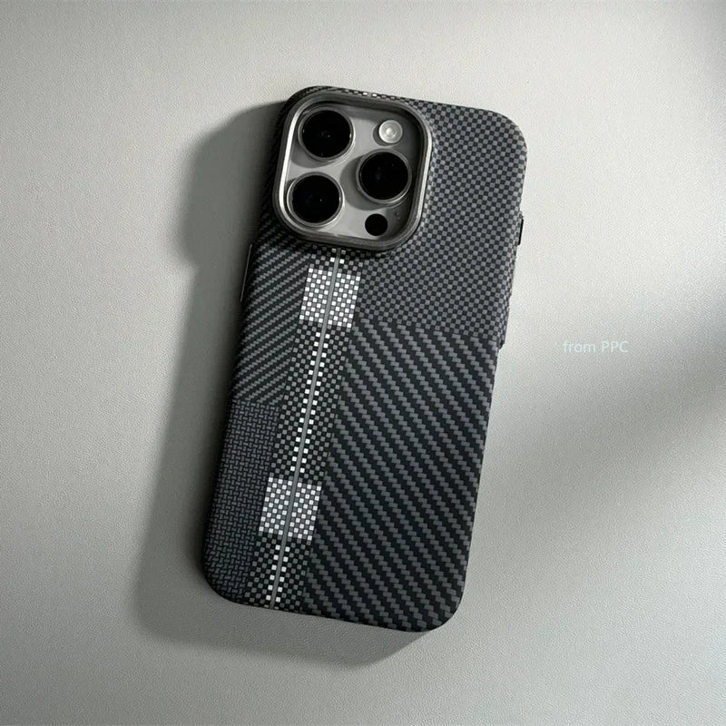 For iPhone 17 16 15 18 Pro Max Case Carbon Fiber Abstract Geometric for MagSafe Cover Magnetic Charging Shell Camera Armor Funda