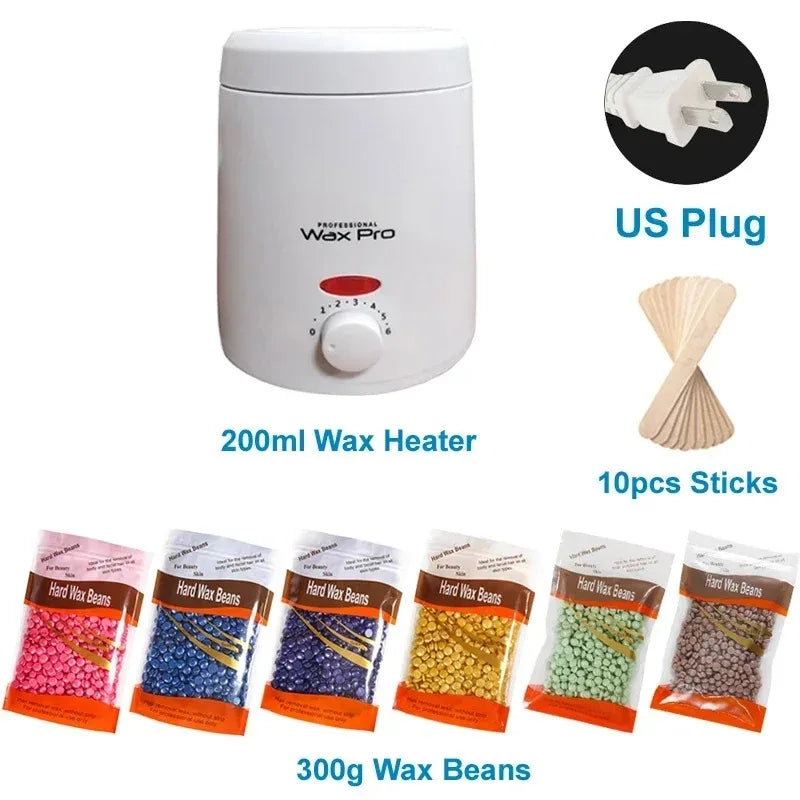 200ml Wax Melting Machine + 100g/200g /300g Wax Beans Set, Wax Heating, Wax Hair Removal And Wax Therapy Machine Wax Melting Pot