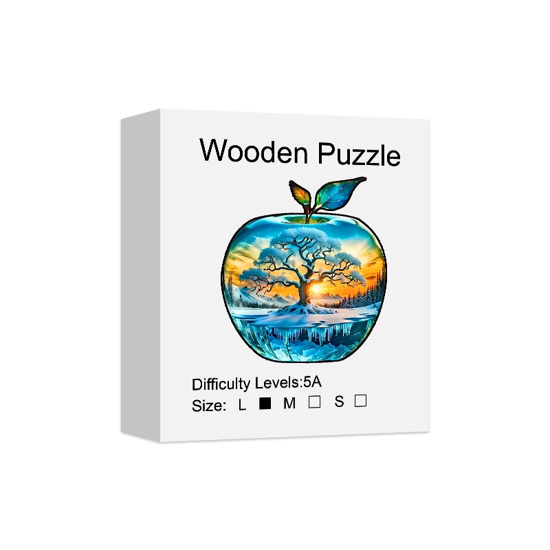 Apple Pattern Ice and Snow World Scenery Wooden Puzzle, High Difficulty Toys Puzzle, Hallowee Christma Holiday Gifts, Home Decor