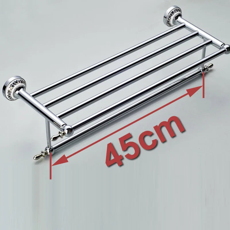 Luxury Towel Rack Wall Mounted Bathroom Accessories Set Ceramic Stainless Steel Bath Hardware Sets Chrome Toilet Brush Holder