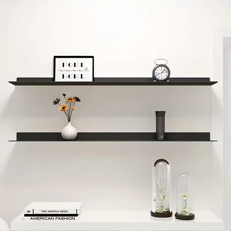 1pcModern Minimalist Floating Shelf-Mounted Bookcase & Display Shelf with Heavy-Duty Iron, Black/White Suitable for Home Office