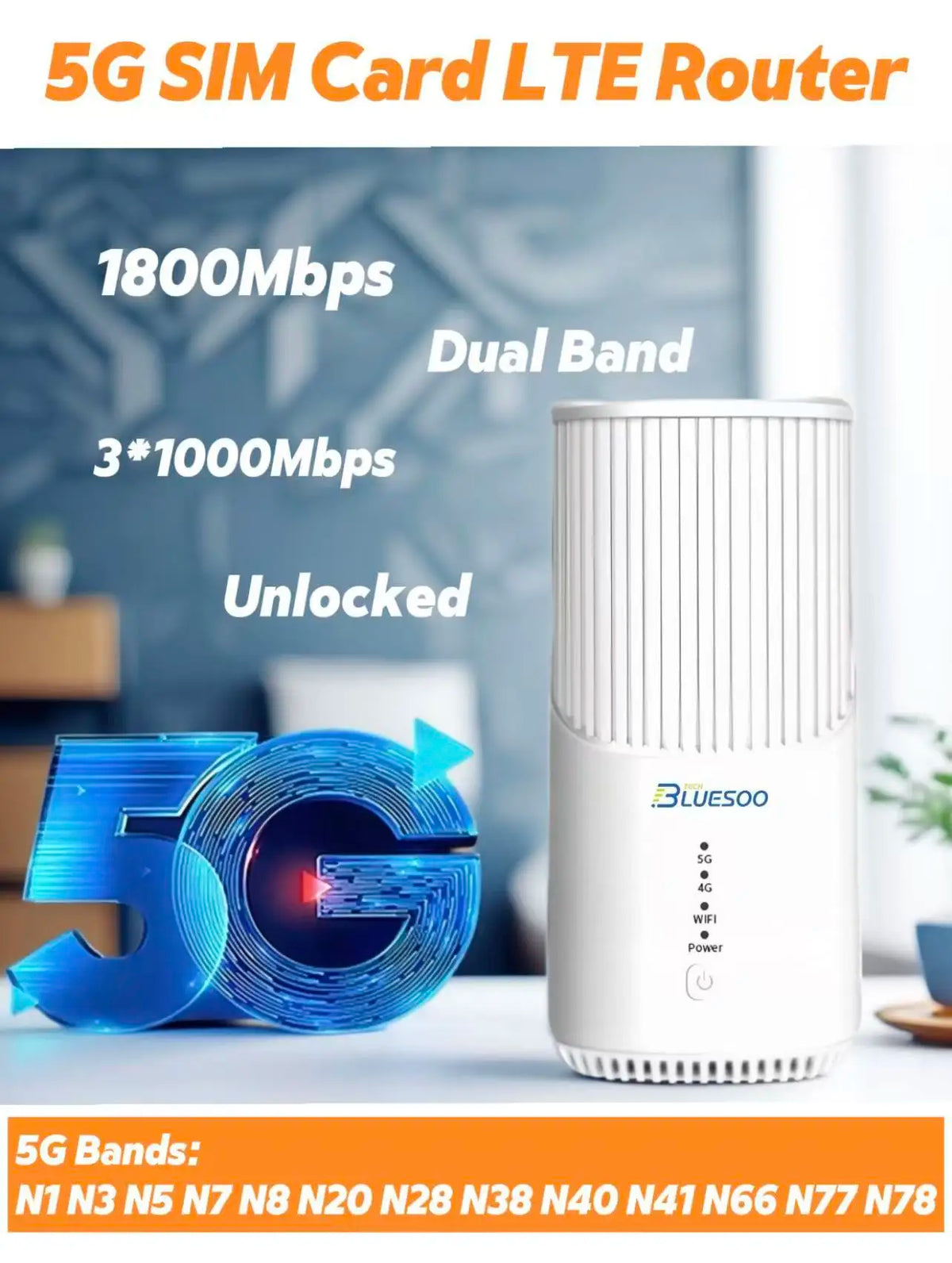 AX1800 5G Wi-Fi6 SIM Card Router Enterprise Class High Speed Dual-Band Wi-Fi Router for Business Router for SIM Card 5G&4G