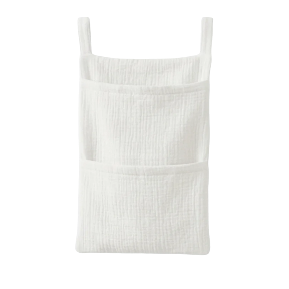 Pure Cotton Baby Crib Hanging Bag Large Capacity Solid Color Stroller Storage Bag Multifunctional 2 Pockets Diapers Organizer
