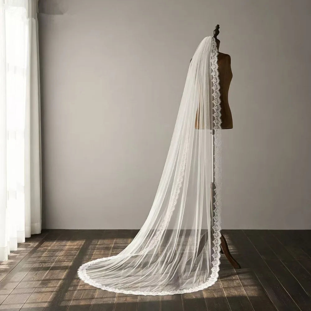 Elegant 250CM Long Wedding Veil with Lace Edge One Layer Marriage Bride Party Accessories