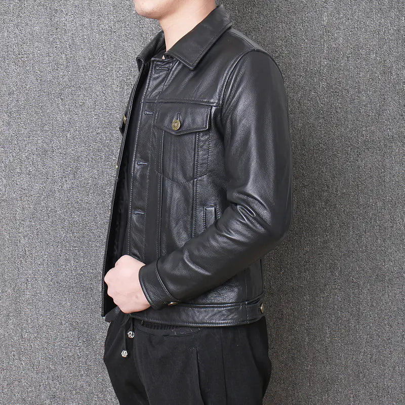 Men Tight Fit Genuine Leather Motorcycle motorbike bike Jacket