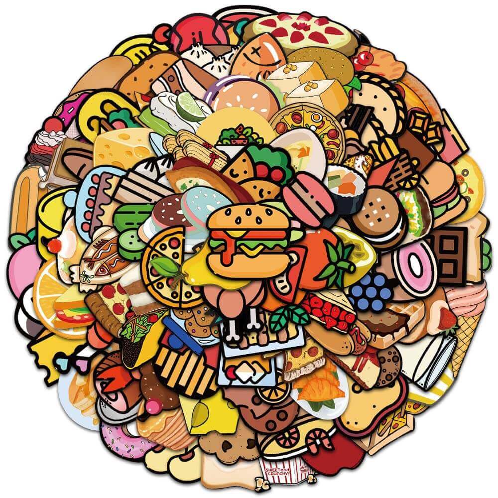 100 Food Stickers Cute Cartoon Food Scrapbook Stickers Vinyl Sticker Decal Decor Waterproof