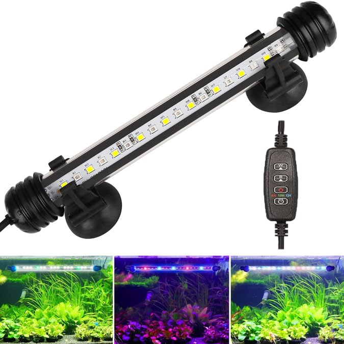REIRQIE Submersible Aquarium Light Underwater Full Spectrum Fish Tank Light with Timer Auto On/OffLED Aquarium Light Bar 3 Light Modes Dimmer Adjustable Brightness7.48inch (with Timer&dimmer)