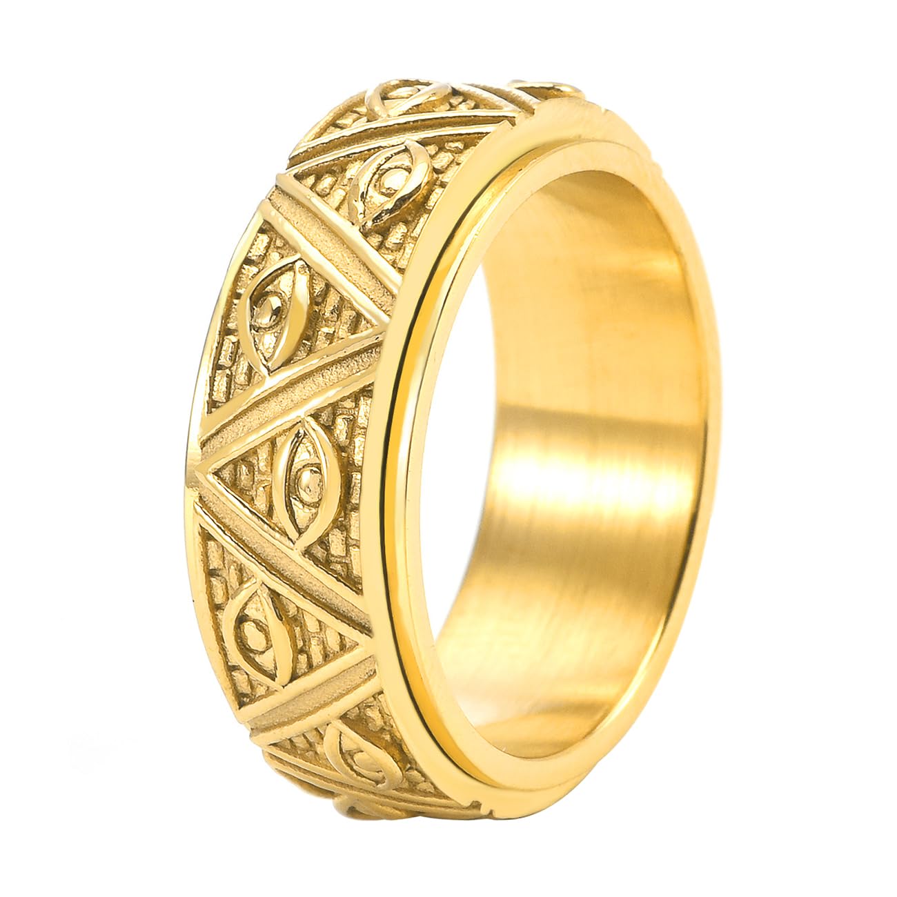 Nanafast Evil Eye Spinner Rings for Men Stainless Steel Anxiety Band Ring for Women Fidget Rings Black Silver Pyramid Element Vintage Jewelry-Gold9