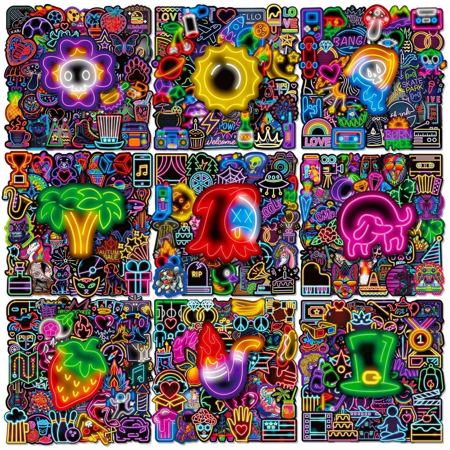 300PCS Neon Stickers Kids Teenagers Cool Stickers Vinyl Sticker Decal Decor Waterproof