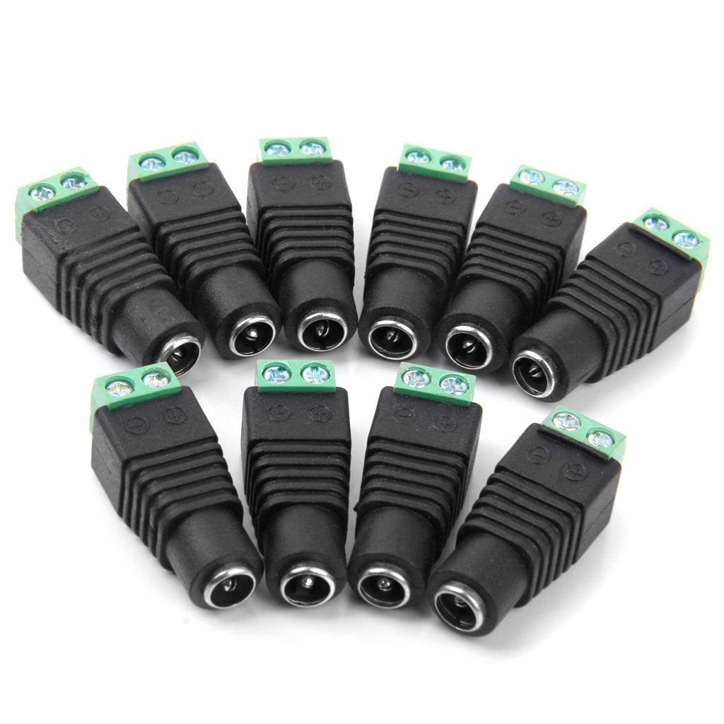 JacobsParts Female DC Power Jack Screw-on Wire Connector 5.5mm x 2.1mm for 12V/24V LED Strip and Electronics (10 Pack)