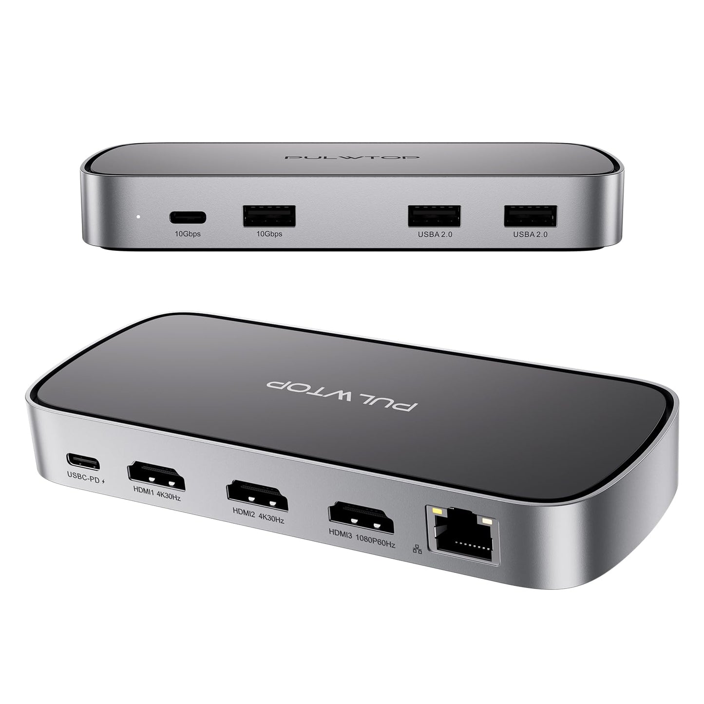 3 HDMI Triple USB C Docking Station PULWTOP Laptop Docking Station Dual 4K Display for Macbook M1/M2/M3/Windows Universal USB C Dock with Power Adapter PD 10Gbps USB C/A Data2 USB-A 2.0 Ethernet