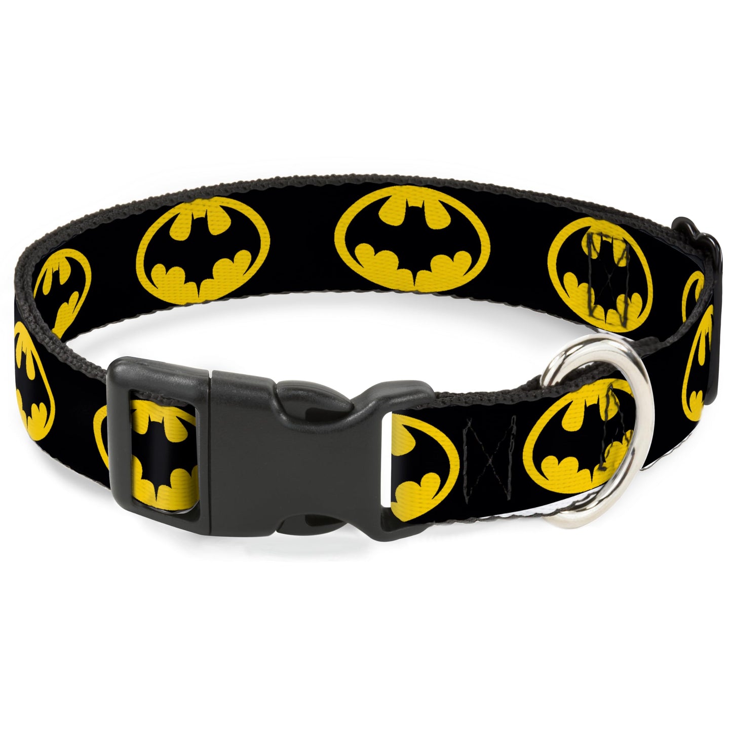 DC Comics Dog Collar with Plastic Buckle Quick Release Easy Adjustable Batman 1989 Logo Black Yellow 15 to 24 Inches 1.0 Inch Wide