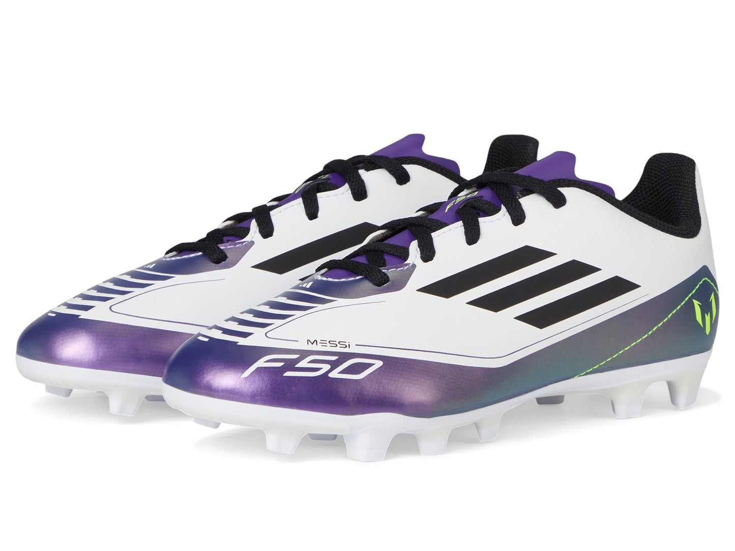 Adidas F50 Club Messi Flexible Ground Sneaker White/Black/Unity Purple US1 Unisex Little Kid