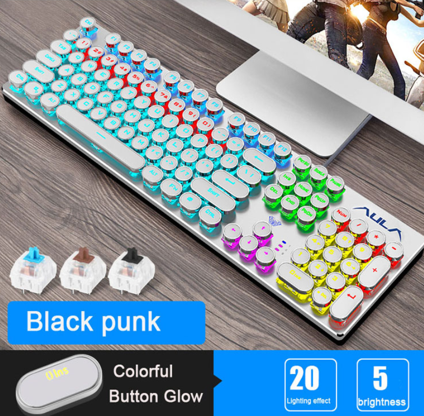 RGB Steampunk Mechanical Gaming Keyboard with Blue Switches 104 keys