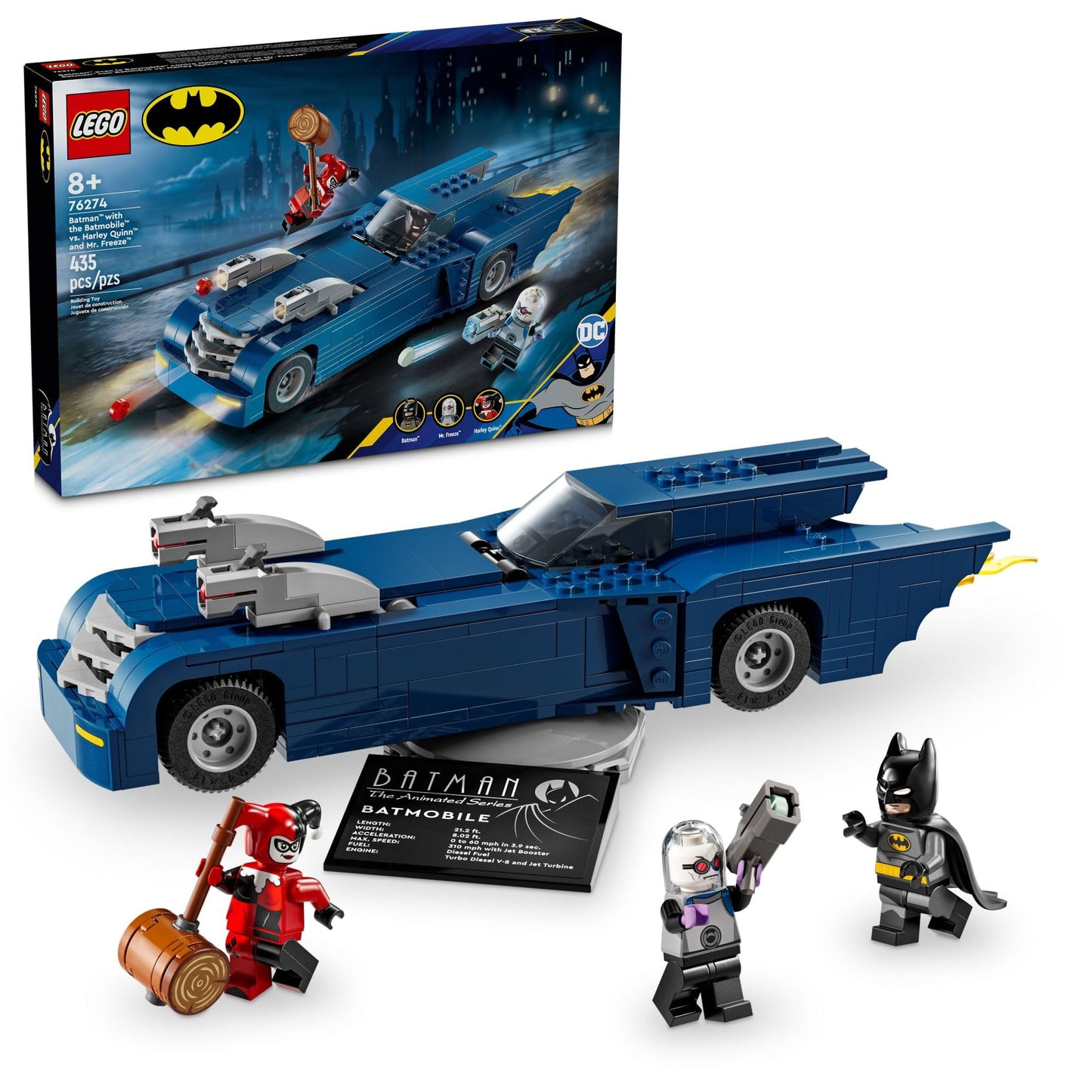 LEGO DC Batman: Batman with The Batmobile vs. Harley Quinn & Mr. Freeze Building Set Batmobile Toy from The Animated TV Series for Kids Batman Car Gift for Boys and Girls Ages 8 and Up 76274