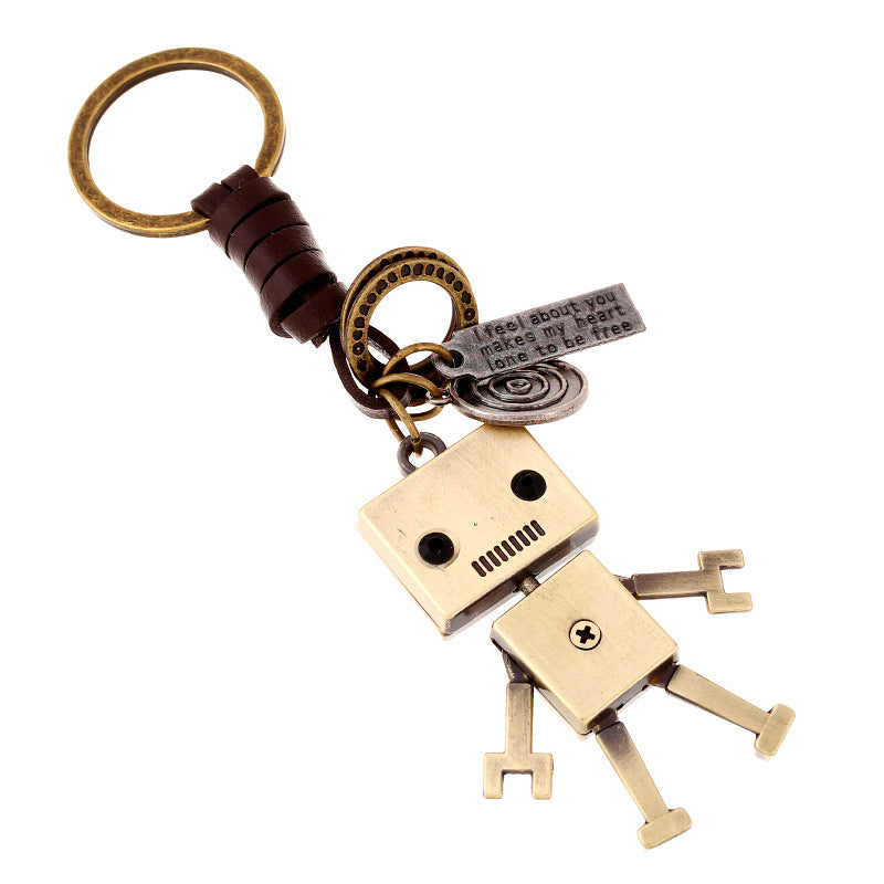 Creative Leather Robot Keychain for Couples