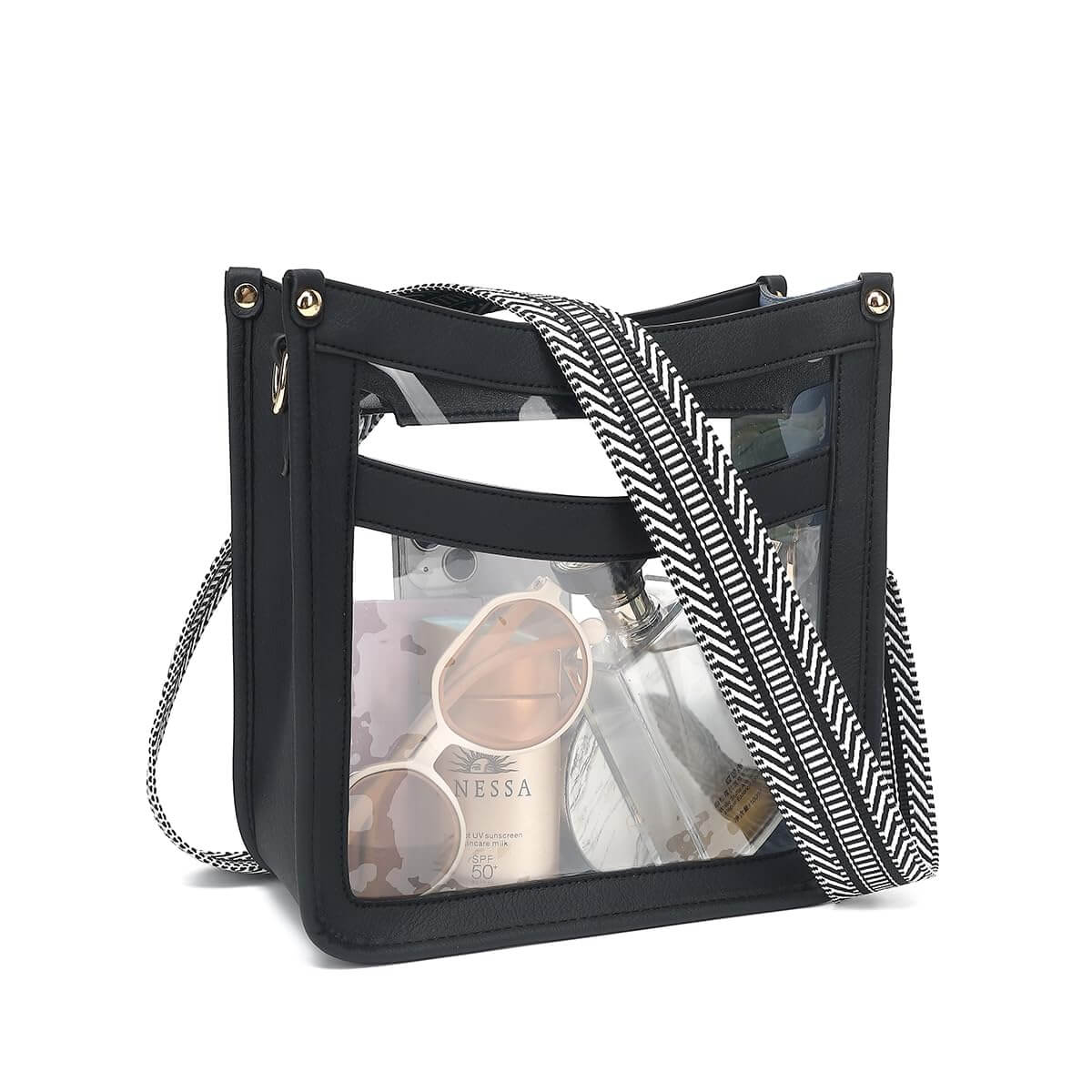 Clear see-through Purses for Women Stadium Crossbody Bag with Guitar Strap