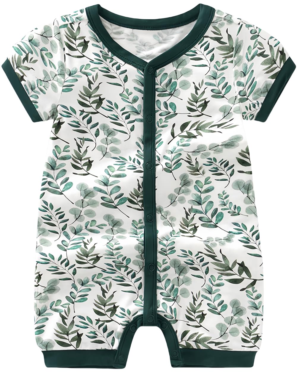 BINIDUCKLING Short Sleeve Baby Summer Romper with Viscose from Bamboo Buttery Soft Snap Up Jumpsuits 18-24 Months Leaves Green