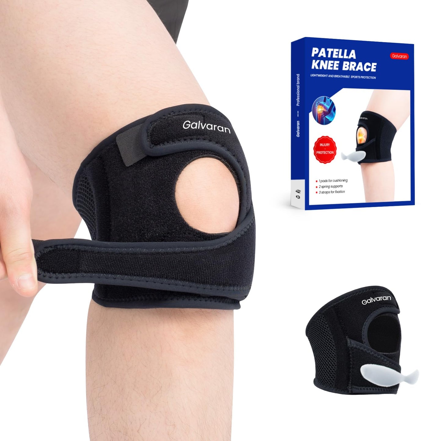 Galvaran Patellar Knee Brace Support Strap Knee Pain Relief Adjustable Knee Strap for Tendonitis Arthritis Jumpers Tennis Running Injury Recovery (Small)