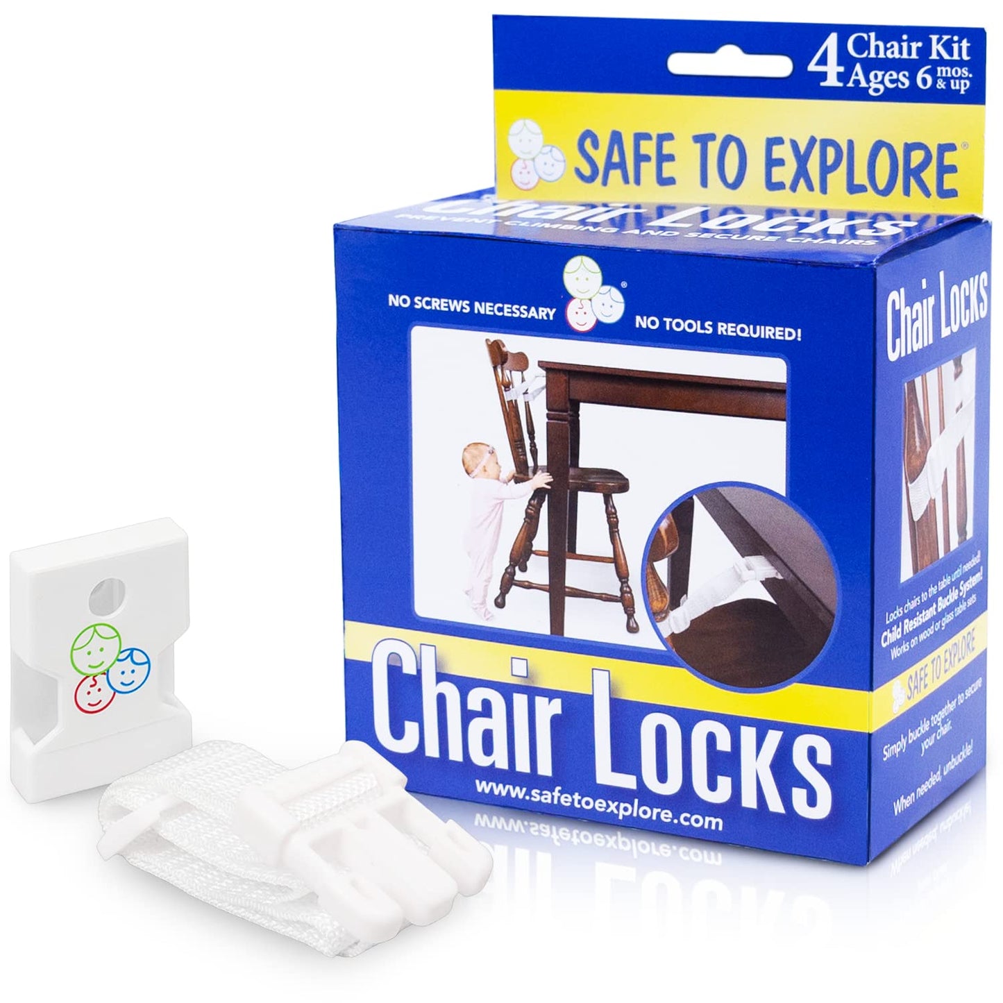 Safe to Explore Child Safety Chair Lock Set with 3M Double-Sided Tape for Child Proofing Kitchen Dining Room and More | Set of 4 Adjustable Chair Locks Prevent Climbing Tipping and Injury